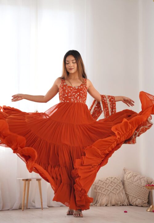 PURE SOFT FOX GEORGETTE  FABRIC FULLY FLAIR ANARKALI,WITH DUPPTA SET,PENT READY TO WEAR