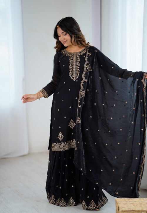 PURE SOFT CRUNCHY SILK FABRIC TOP WITH DUPPTA SET,SHARARA READY TO WEAR