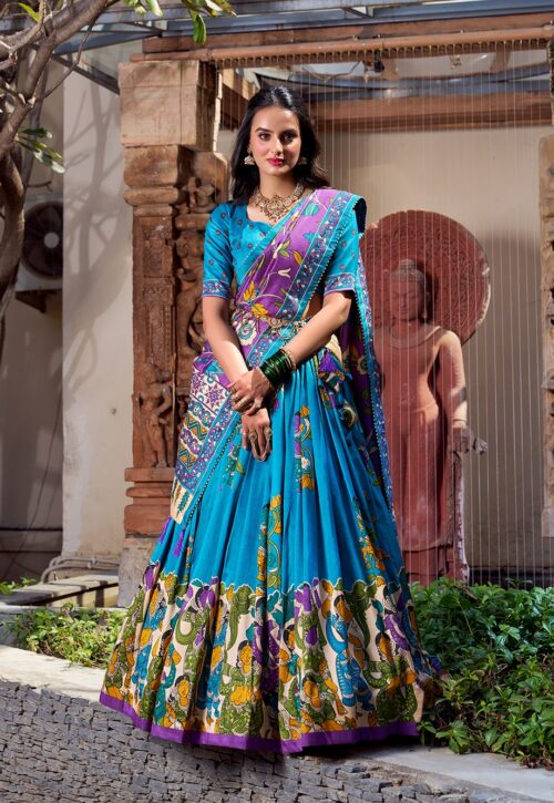 Royal Peacock Kalamkari Lehenga Choli with Designer Blouse