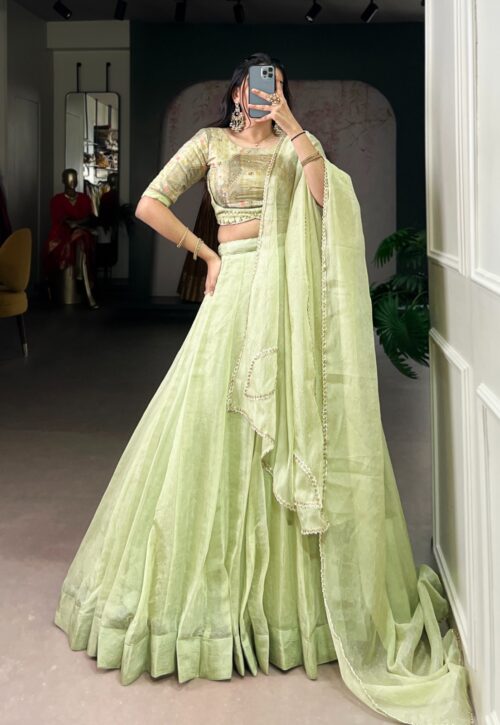 Mint Green Organza Lehenga Choli Set