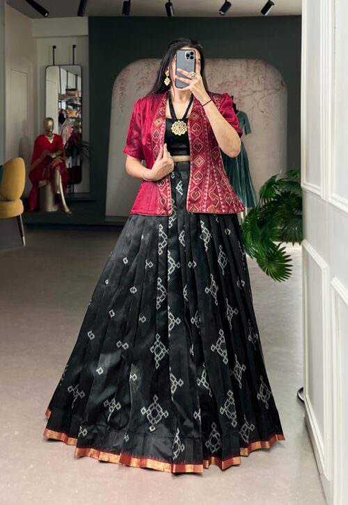 Jacket Style Ikat Lehenga Set