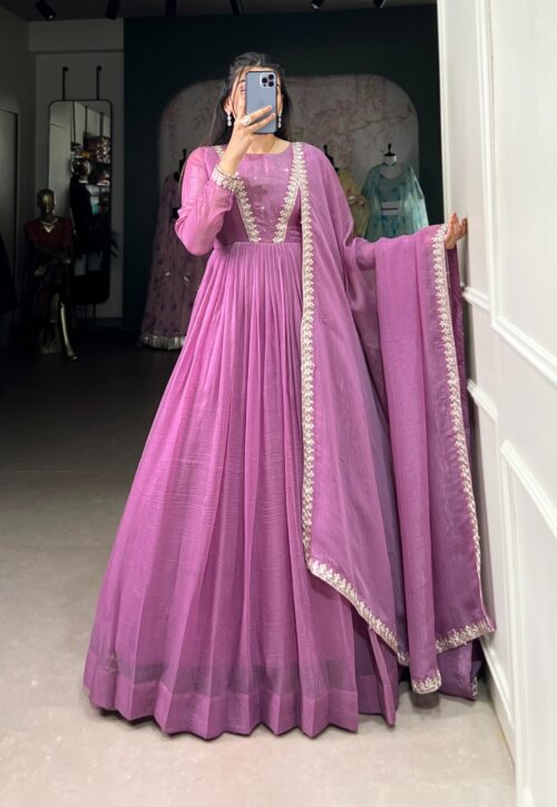 Mauve Pink Silver Handwork Pleated Anarkali Gown – Designer Party Wear Ethnic Gown