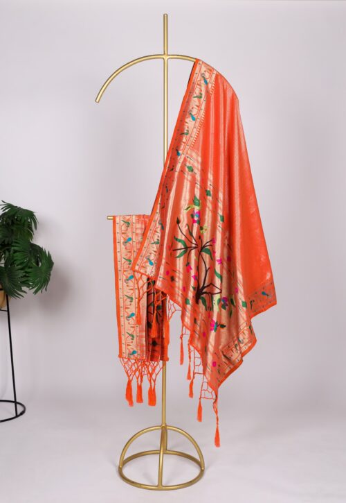 Silk Dupatta with Multicolor Floral Motifs