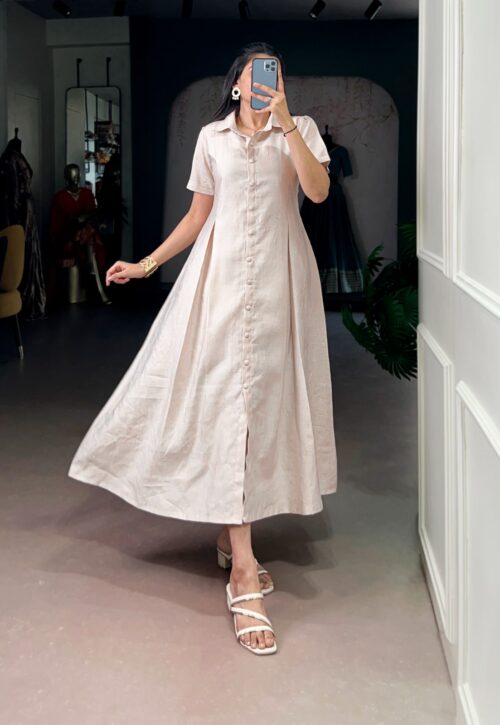 Cream Flared Cotton Maxi Dress